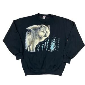 Vintage 90s Wolf Nature Wilderness Crewneck Sweatshirt Men's Large